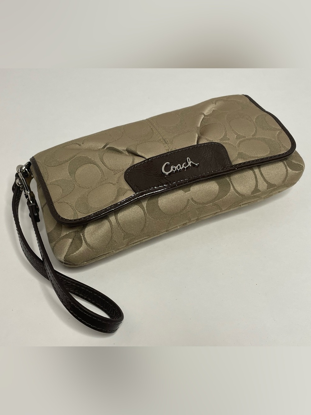 Coach Y2K Signature C Satin Wristlet Purse Wallet Brown Rare HTF